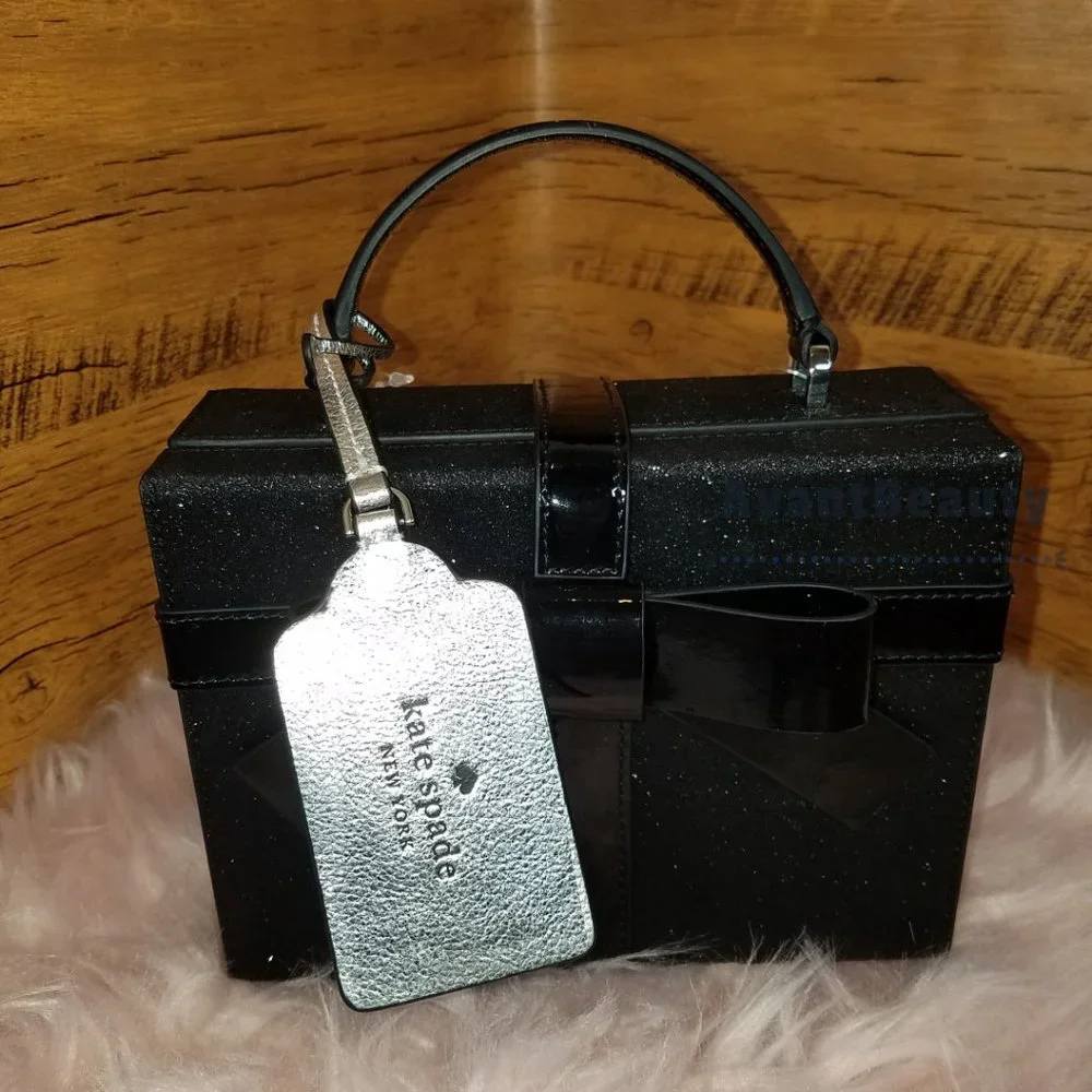 NWT Kate Spade Wrapping Party Gift Box Black Glitter Leather Crossbody Bag